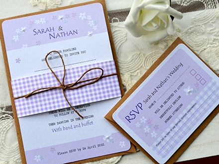 Gingham and Pearls Invitation with RSVP, belly band and twine bow